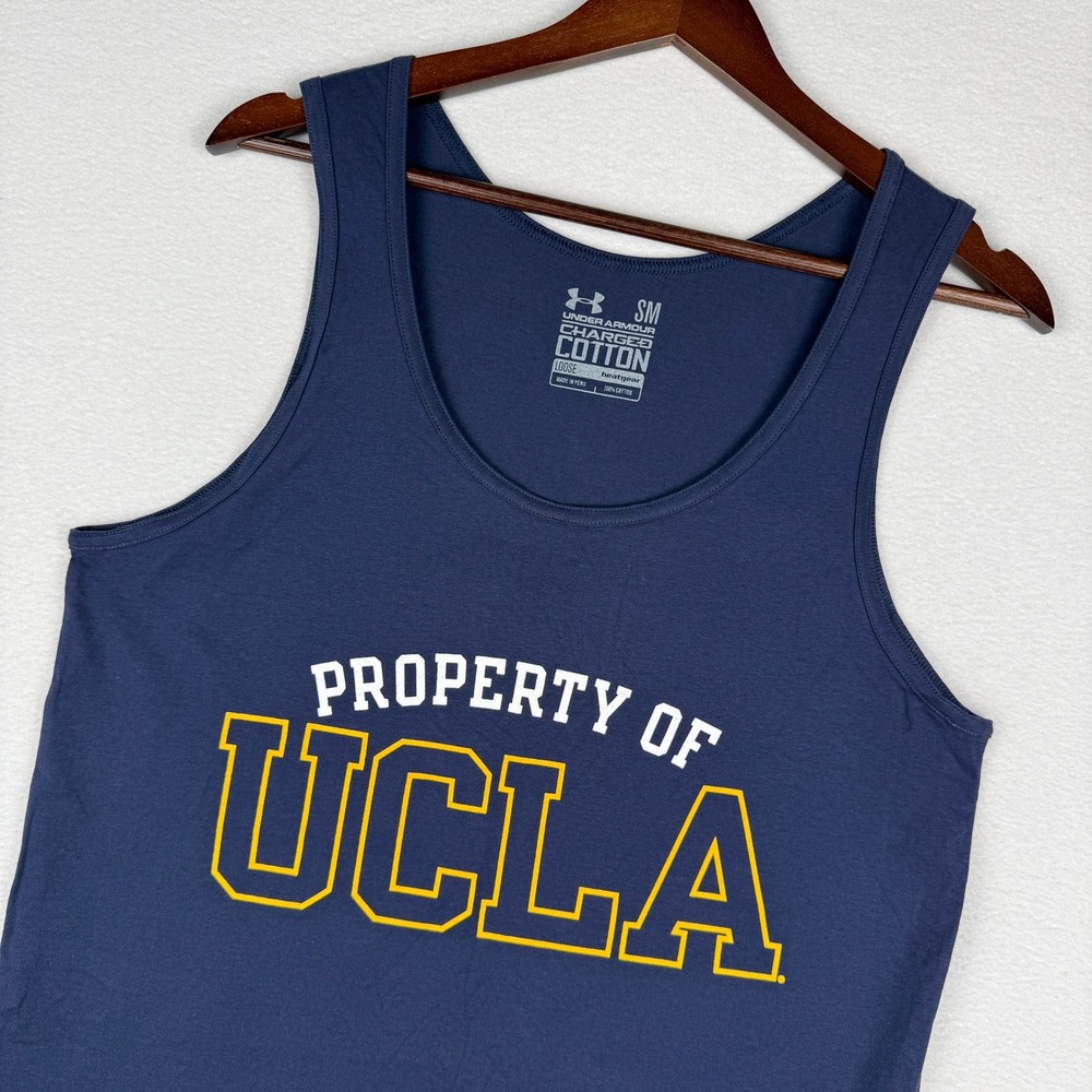 Under Armour Mens S UCLA Bruins Charged Cotton Tank Top Navy Blue HeatGear